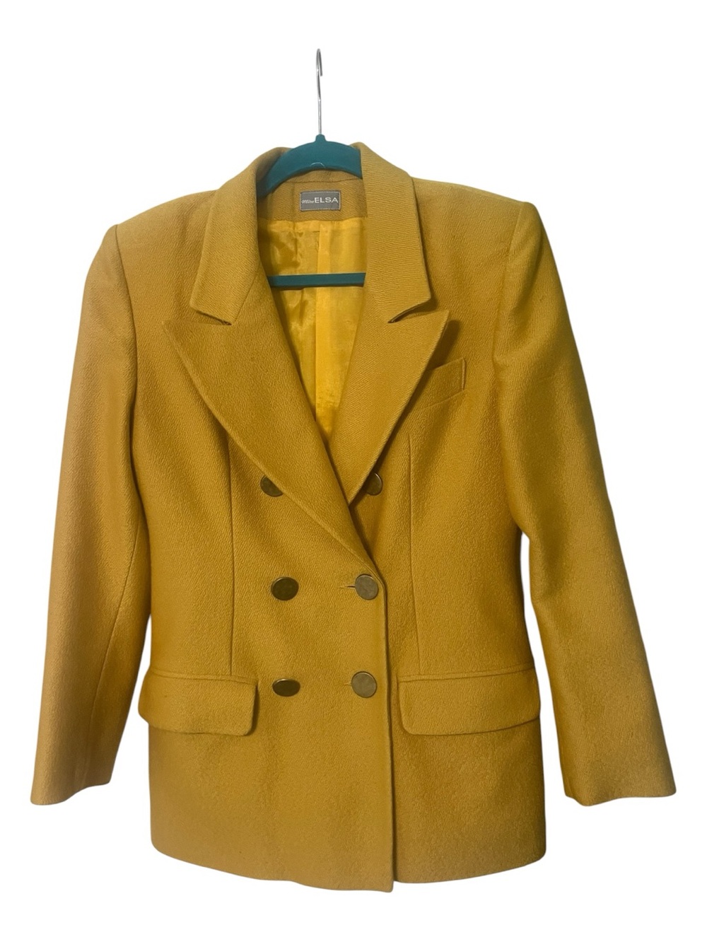 Miss Elsa  Mustard Double-Breasted Wool-Blend Blazer